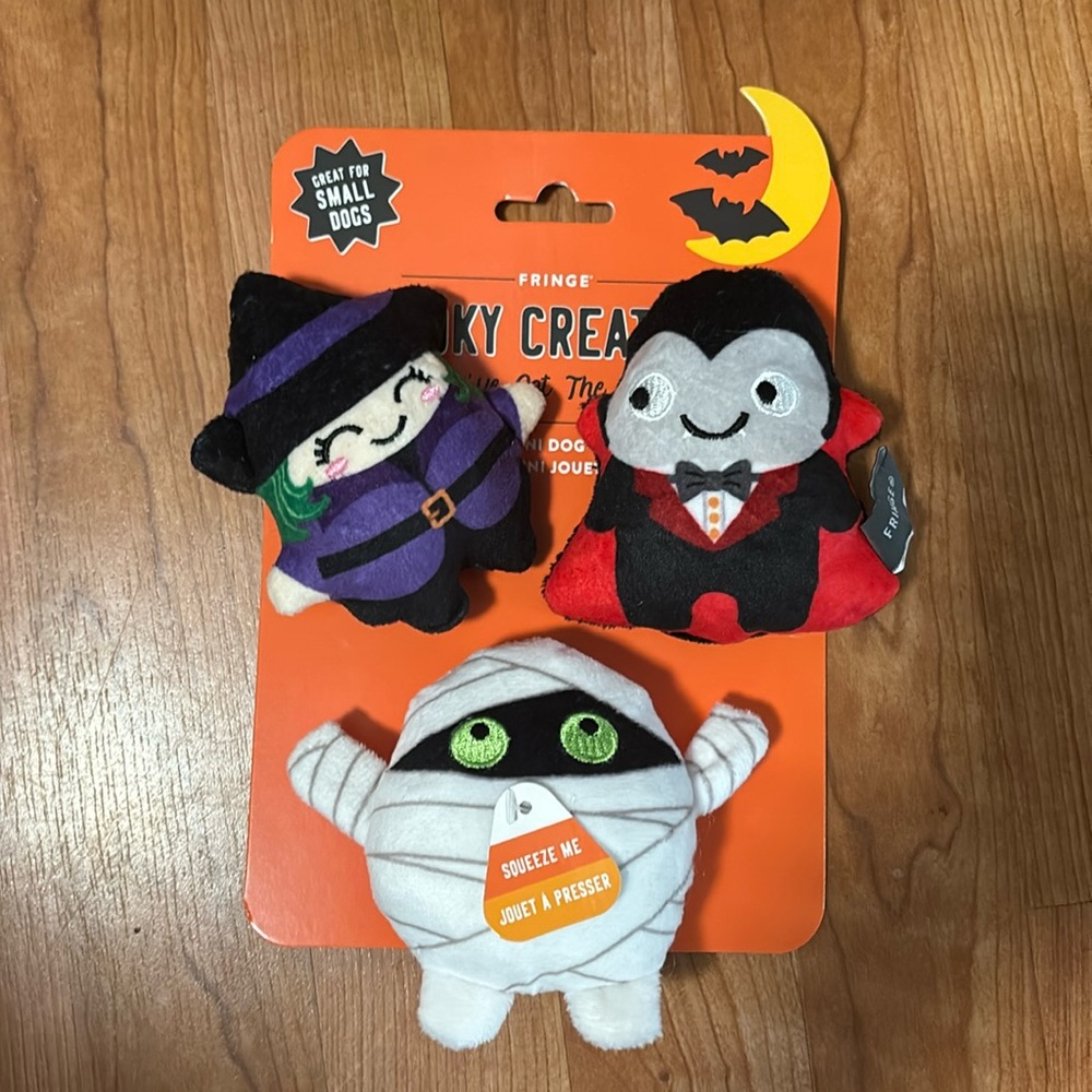 Brand new Fringe  Spooky Creatures Set Of 3 Little With Squeaker...